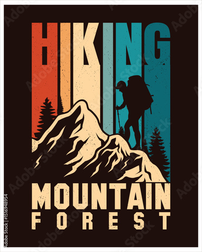 Retro Hiking Mountain Forest Vintage Poster Design
