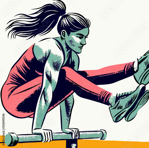 Woman Doing Calisthenics Exercise, Fitness, Workout Illustration