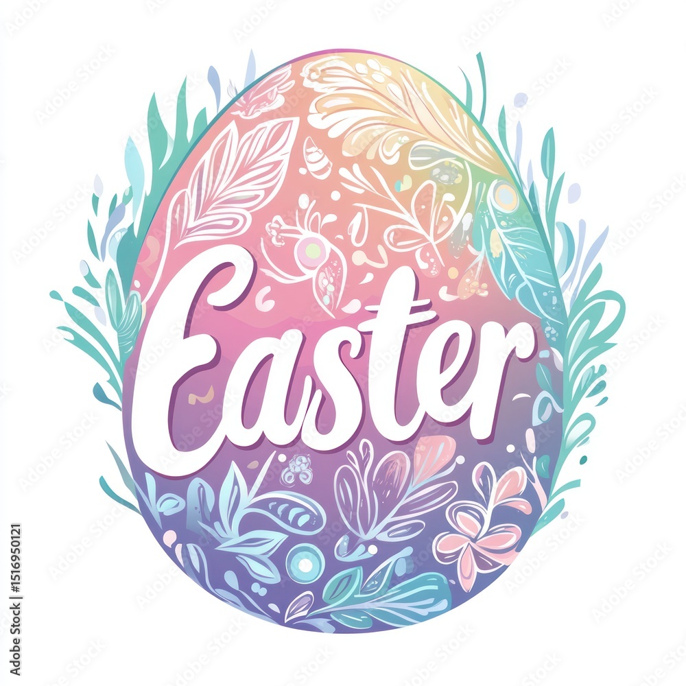 Obraz premium Easter egg design, pastel colors, floral and decorative elements, outlined with foliage