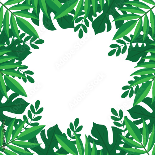 Tropical Leaves Frame with Copy Space for Text Flat Vector Illustration.