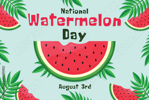 National Watermelon Day Poster Flat Vector Illustration.