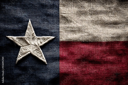 Distressed Texas flag with a lone star, its worn canvas and vintage texture evoking a sense of pride and patriotism for the state of Texas.
