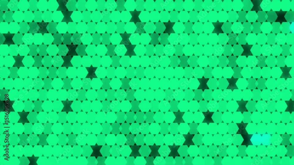 Dense Hexagonal Grid with Rapidly Flickering Cells Switching On Off or Changing Glow Levels Featuring Clean Symmetry and Electric Green Cyan Glow on Black Background Seamless Animation