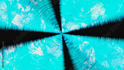 Digitally generated image: Striking abstract cyan blue and black background with a radial, textured design, perfect for modern digital art and graphic projects.