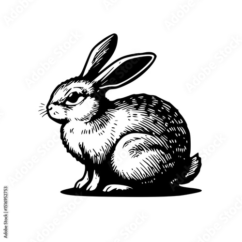 Bunny outline on blackboard (Easter) in black and white illustration  