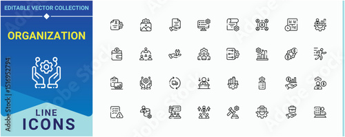 Organization icon set. Related to leader, manage, manager, work, team and more. Management icon pack. Minimalist icons collection. Pixel perfect. Editable stroke.