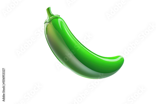 Single glossy green jalapeno pepper isolated on transparent background