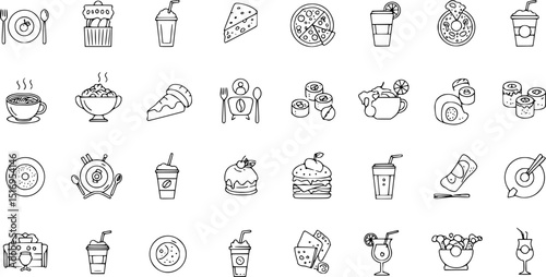 Food and drinks icon. Restaurant line icons set. Vector illustration.