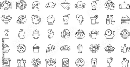 Food and drinks icon. Restaurant line icons set. Vector illustration.
