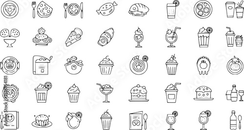 Food and drinks icon. Restaurant line icons set. Vector illustration.
