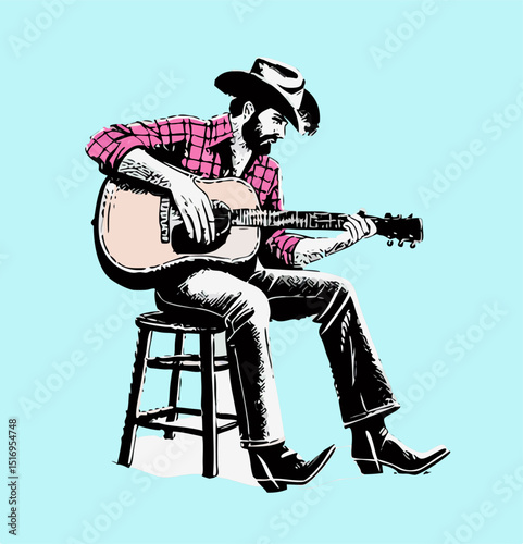 Country Singer Playing Acoustic Guitar Illustration