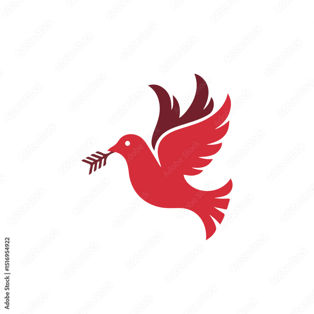 Obraz premium Red dove of peace soaring, a symbol of hope.A stylized illustration of a red dove in flight, holding an olive branch.
