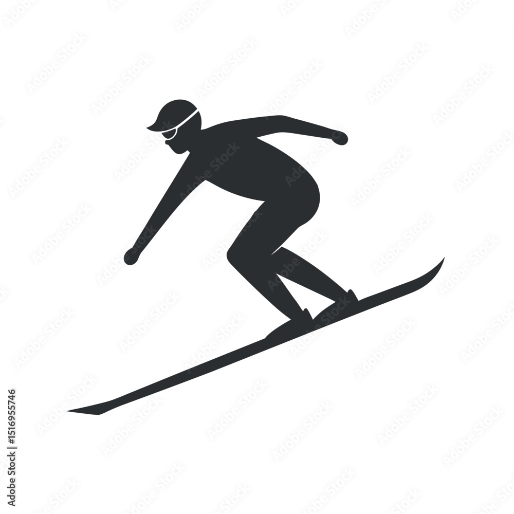 Fototapeta premium Skier Racing Down Mountain Slope Silhouette