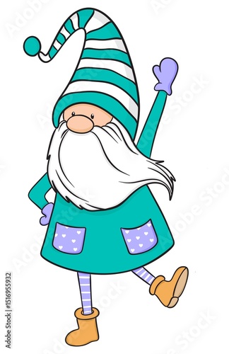little gnomes isolated on white background. Gnome in a hat with stripe. Fairytale leprechauns characters for children's cards and invitations