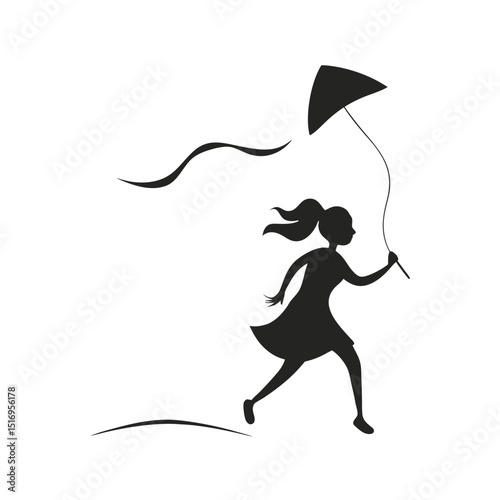 Child Running Kite In Beach Breeze Silhouette