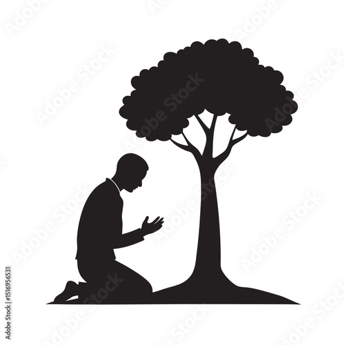 Peaceful Prayer Under Tree Silhouette