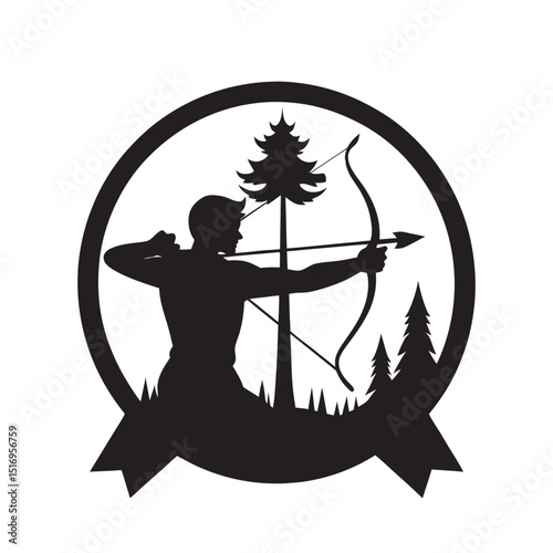 Archer Aiming At Forest Target Silhouette