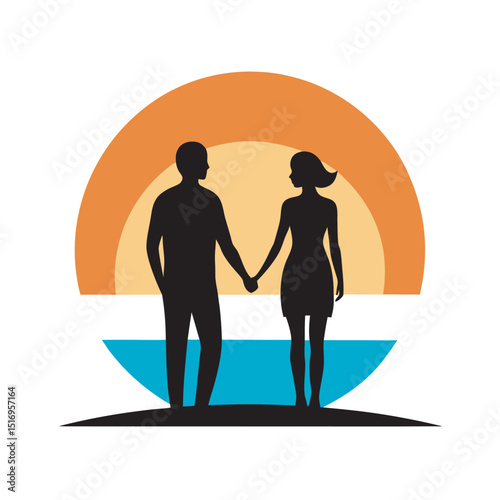 Couple Holding Hands At Sunset Silhouette