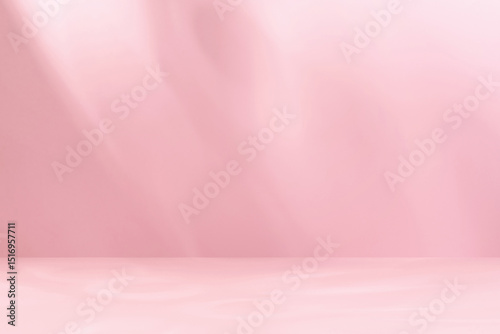 Minimalistic abstract gentle light pink background for product presentation with aesthetic light and shadows