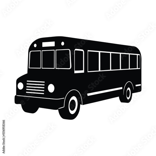 School bus parked vector silhouette  