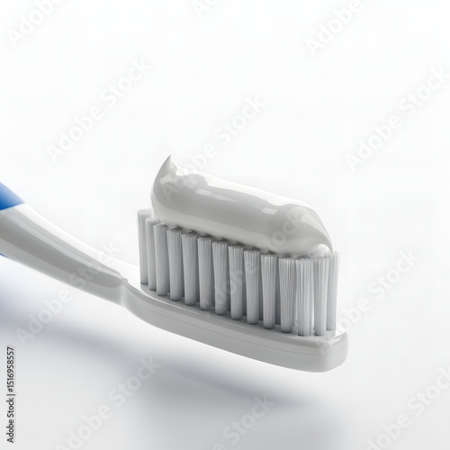 Toothbrush with toothpaste close-up on white background