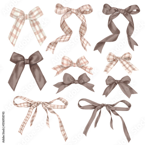 10 Ribbon elements watercolor digital painted.