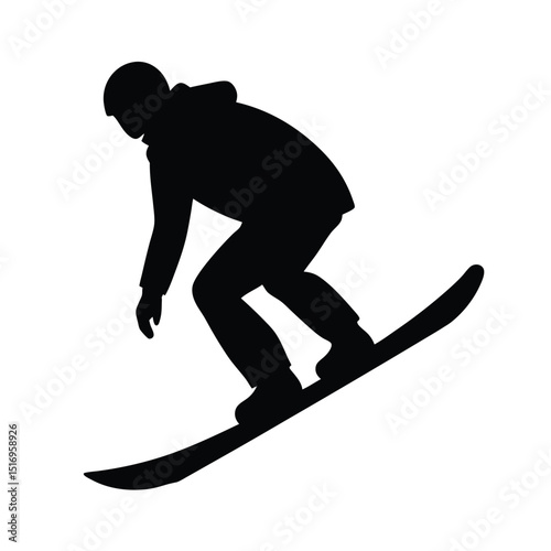 Snowboarder descending vector silhouette  