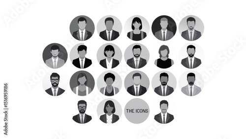 A collection of diverse avatar icons in circular gray frames set up