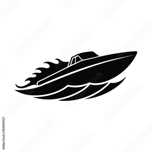 Speedboat jumping wave vector silhouette  