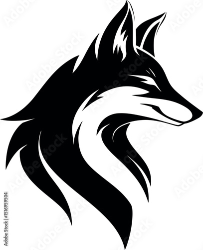 Black fox animal logo design in minimalist vector style