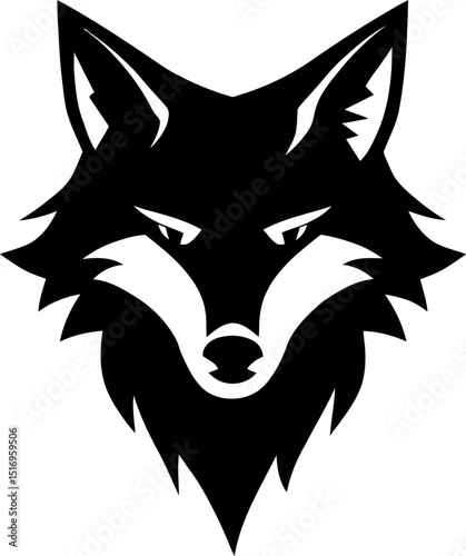 Black fox animal logo design in minimalist vector style