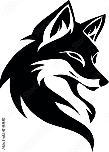 Black fox animal logo design in minimalist vector style