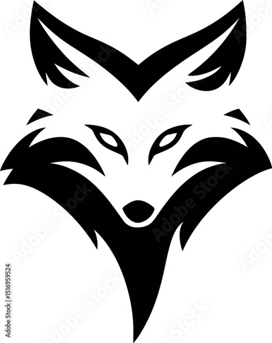 Black fox animal logo design in minimalist vector style