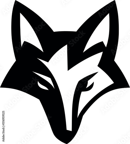 Black fox animal logo design in minimalist vector style