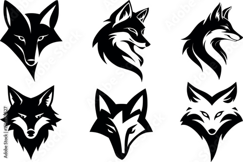 Black fox animal logo design in minimalist vector style