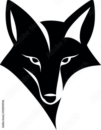 Black fox animal logo design in minimalist vector style