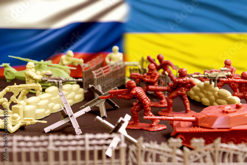 Fotografía Battle against the background of Russian and Ukrainian flags