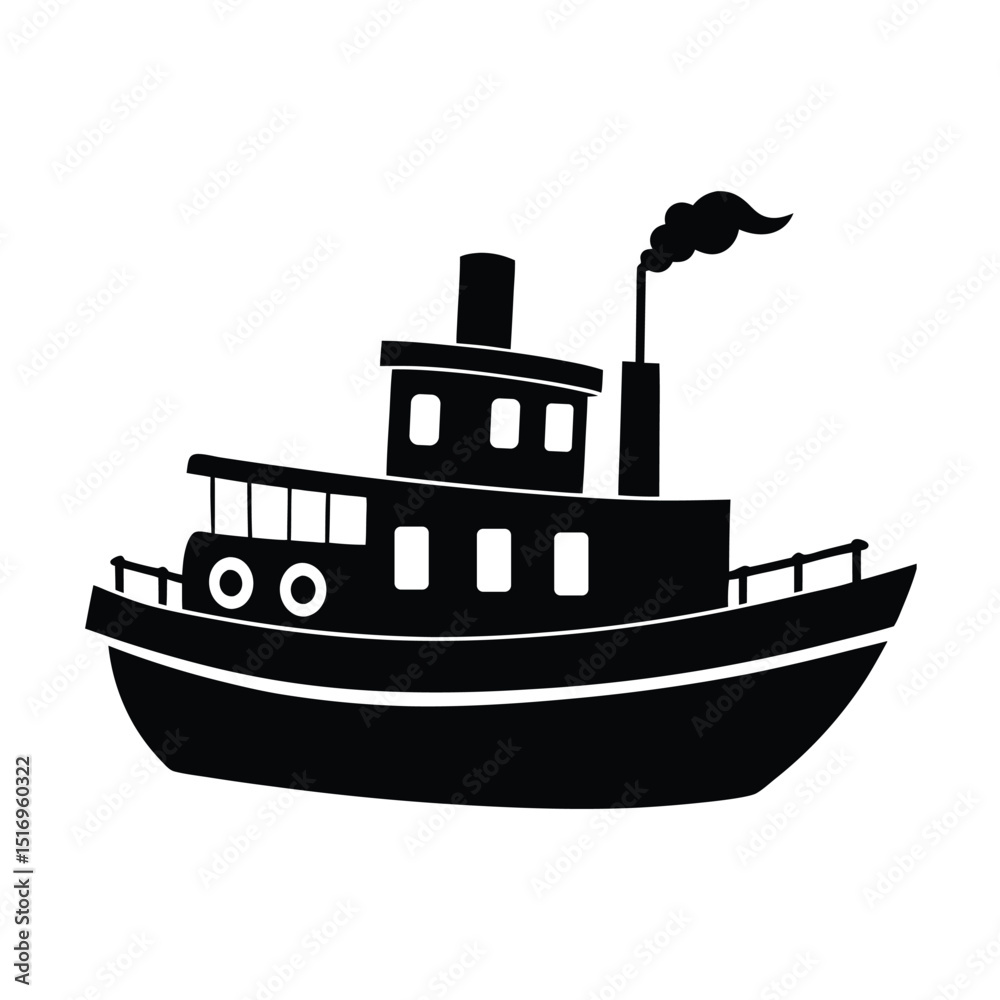 Fototapeta premium Tugboat sea vessel vector silhouette