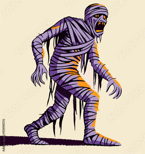 Scary Purple Mummy Halloween Illustration