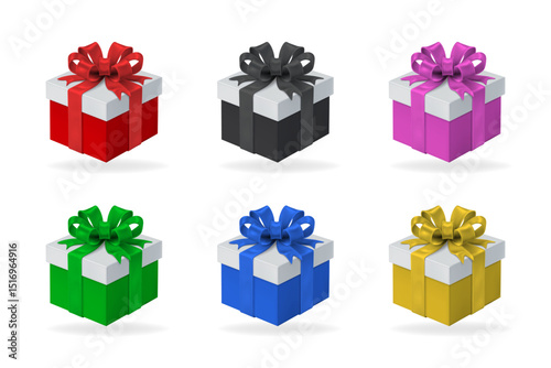 Colorful Gift Boxes with Bows - 3D Realistic Vector Set