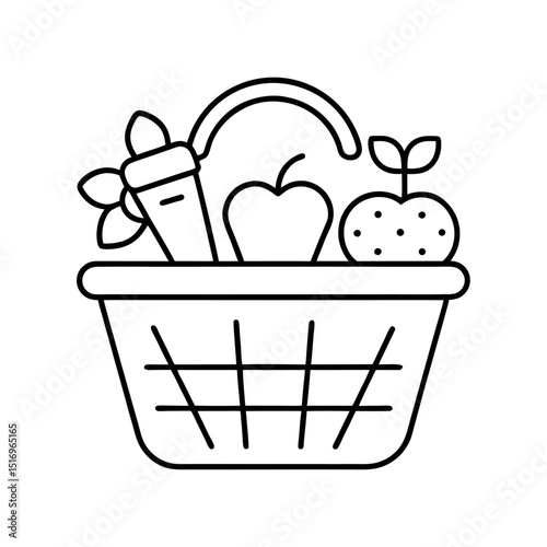 Hand Drawn Shopping Basket Line Art