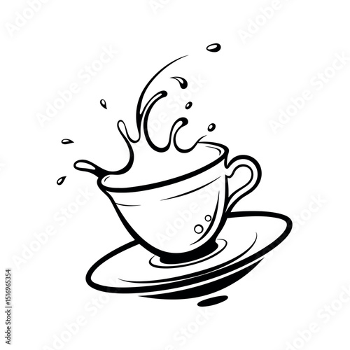 Falling Tea Splash in Cup Outline