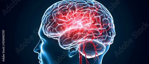 3D Illustration Of Brain Injury With Red And Blue Colors