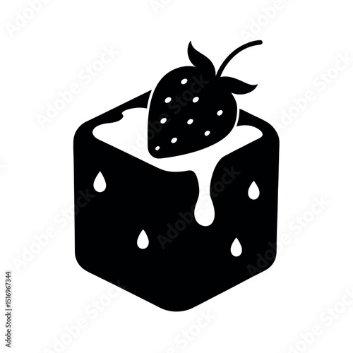 Iced Strawberry Black Vector Icon
