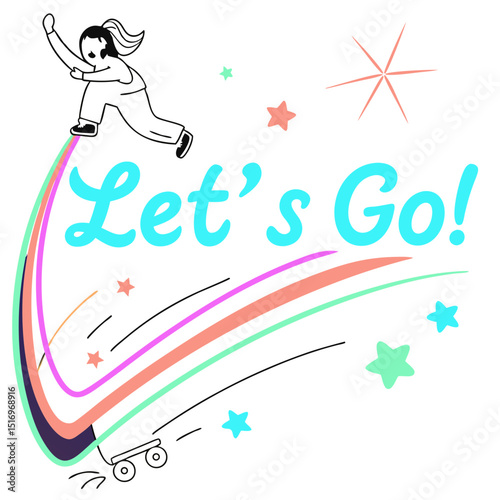 Let's Go! A Generated AI Illustration of Joyful Movement and Adventure