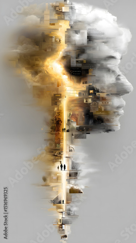 Surreal Human Profile Made of Memories, Text and Light  photo