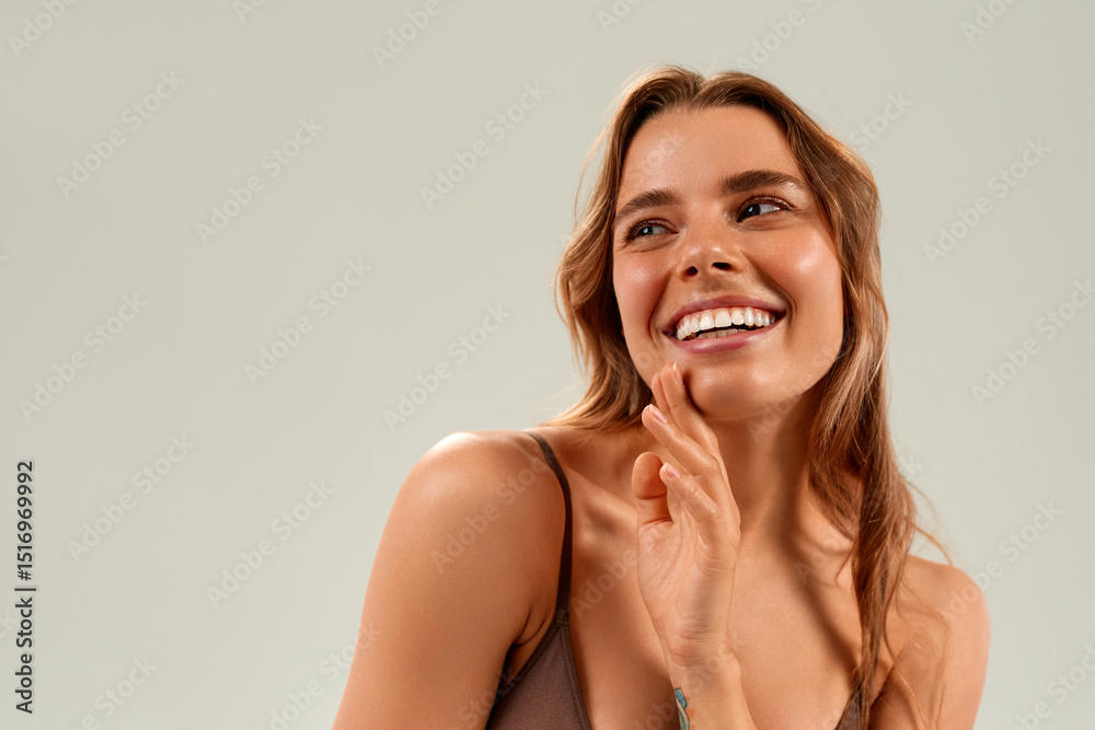 custom made wallpaper toronto digitalBeautiful woman enjoying skincare treatment with soft smile on white background