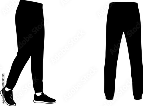 men's drawstring waist short pant and jogger bottom flat sketch vector illustration front and back view training tracksuit full zip long sleeve jacket and pants running jogging athletic sports wear
