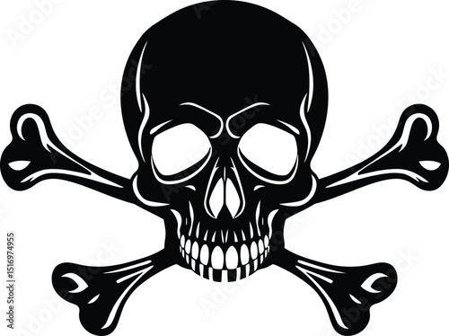 Black Skull and Crossbones Silhouette Icon for Danger, Pirate, and Poison Themes