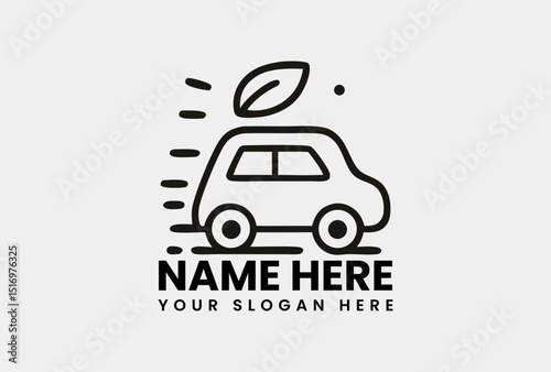 Environmentally friendly car driving with a green leaf on top, representing sustainable transportation. Eco-car concept